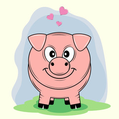 Pig cartoon smiling isolated in white background.