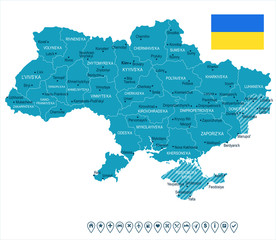 Ukraine - map and flag - Detailed Vector Illustration