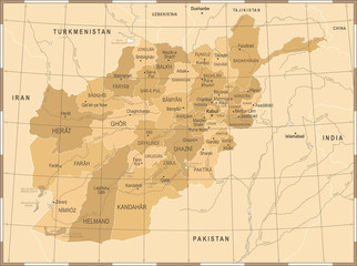 Fototapeta na wymiar Afghanistan Map - Vintage Detailed Vector Illustration