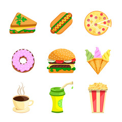 set of flat cartoon fast food icons