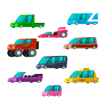 set of flat cartoon cars