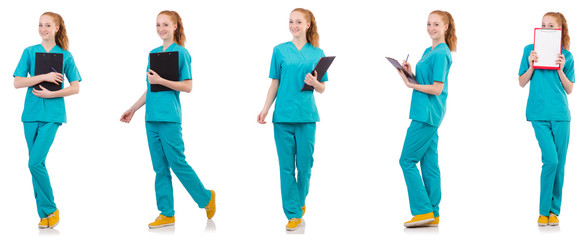 Woman-doctor with binder  isolated on white