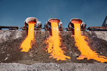 A stream of molten slag