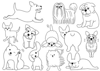 dog doodle line art set