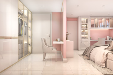 Fototapeta na wymiar 3d rendering cozy pink pastel scandinavian child bedroom with wardrobe