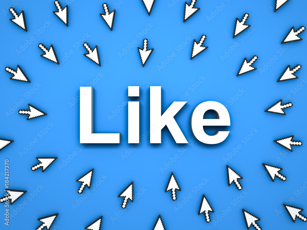 Aufkleber Popular Like concept many arrow cursors mouse clicking like button or link on blue background with shadows . 3D rendering.