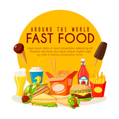 Fast food poster with lunch dishes and drinks