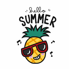 Hello summer Pineapple dancing cartoon vector illustration 