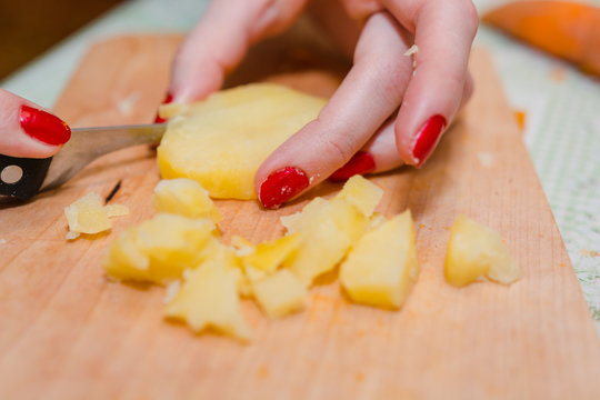 Cut potatoes on slices. Boiled potatoes.