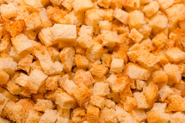 Grain croutons close up. Dry slices of bread.