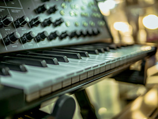 macro shot of the synthesizer piano keys