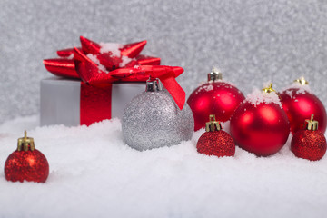 Christmas balls in snow