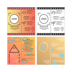 Naklejka premium Business vector set. Brochure template layout, cover design annual report, magazine, flyer in A4 with colourful geometric shapes, squares, triangles, arrows for IT, business, building. Abstract