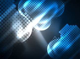 Shiny neon glowing circles, dot particles structure