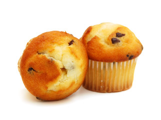 Two cupcakes mixtures over white background.