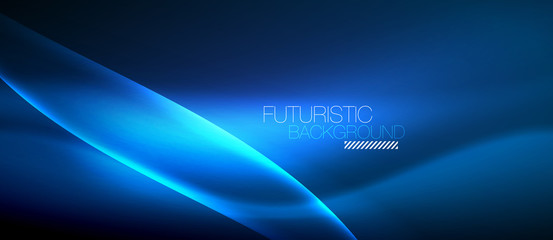 Neon glowing wave, magic energy and light motion background