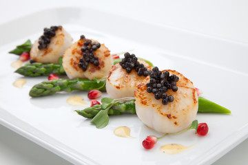 Scallops and Black Caviar