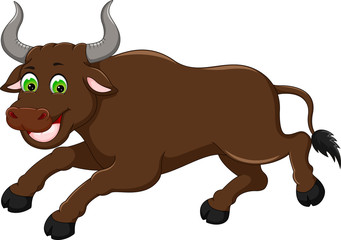 cute bull cartoon running with laughing