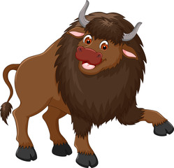funny bison cartoon posing with laughing and waving © jihane37