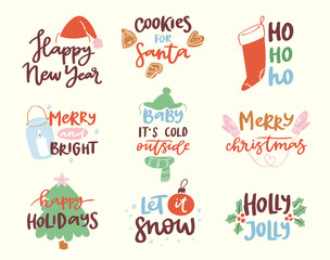 2018 happy New Year text logo badge lettering holiday calendar print design Merry Christmas newborn party illustration