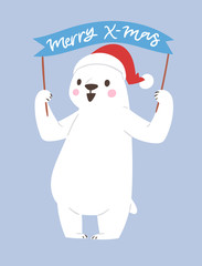 Polar white bear vector animal cute beauty character funny style pose celebrate Xmas Christmas holiday or New Year time big bear animal