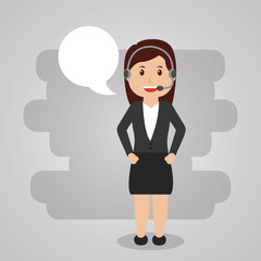 Fototapeta na wymiar female worker call center service with headset speech bubble vector illustration