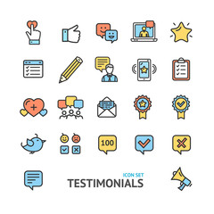 Testimonial, Feedback and Review Signs Color Thin Line Icon Set. Vector