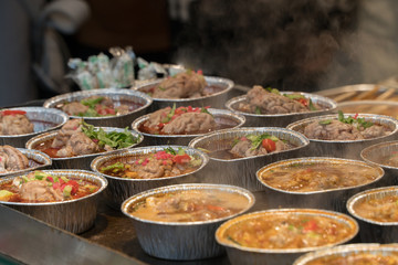 Chinese Street Food - Stewed Pig Brain, Selective Focus Chengdu China Horizontal