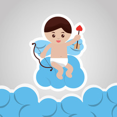 love cupid holidng bow arrow sitting in blue clouds vector illustration