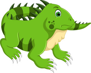 cute iguana cartoon posing with smile and look up