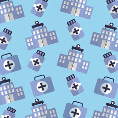 building hospital medicine and kit first aid seamless pattern vector illustration