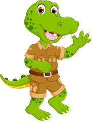 Fototapeta premium funny crocodile cartoon dancing with smiling and waving