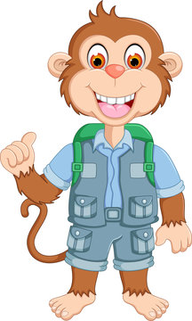 cute monkey cartoon standing with laughing and thumb up