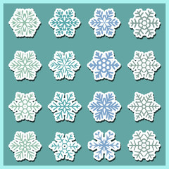  large set of various carved, lace or simple snowflakes