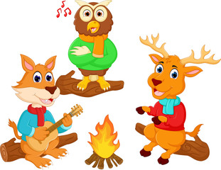 friendship of owl deer and fox cartoon