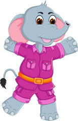 funny elephant cartoon standing cheerful  with hand up
