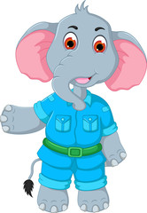 funny elephant cartoon posing with smile and waving
