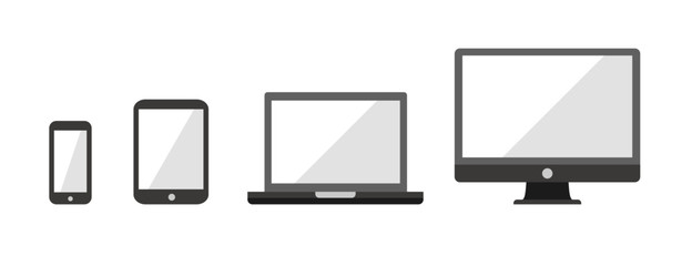 Device Infographic Icons: Smartphone, Tablet, Laptop, Desktop Computer