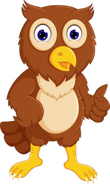 cute owl cartoon standing with smile and thumb up