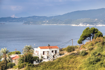 Fototapeta premium View over the bay of Skopelos town on Skopelos island in Greece 