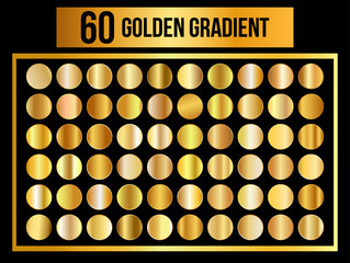 Big collection of round gold gradient. Set of metallic glare. Vector illustration