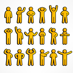 Collection of stick yellow figures with different poses, human