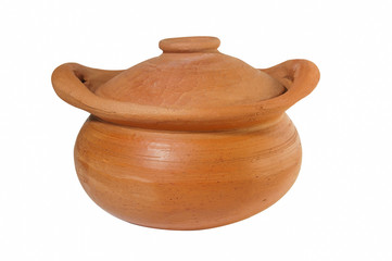 Brown clay pot isolated on white background. It made for cooking, boiler and stove.