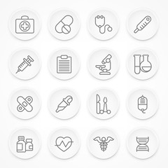 Round medical icons on white, medicine symbols in circle. Vector