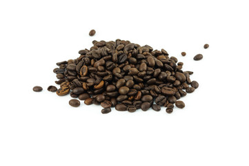 Coffee beans isolated on white background with copy space.