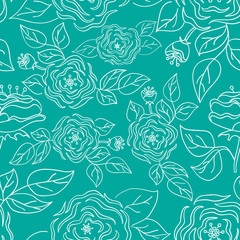 Seamless pattern with hand-drawn gentle roses on a bright background.