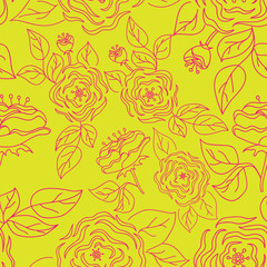 Seamless pattern with hand-drawn gentle roses on a bright background.