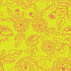 Gordijnen Seamless pattern with hand-drawn gentle roses on a bright background. © ArTalya