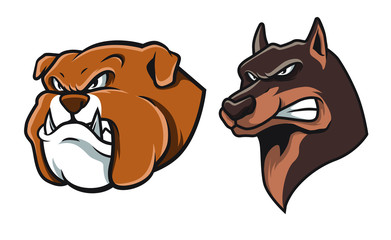 Bulldog and German Shepherd Head Illustration Vector