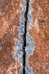 Detail of soil surface, concrete road, cracking.
